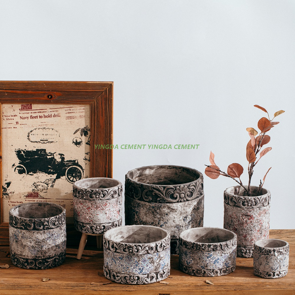 Antiqued Decal Pattern Cement Flower Pot Concrete Cement Planter - Buy ...
